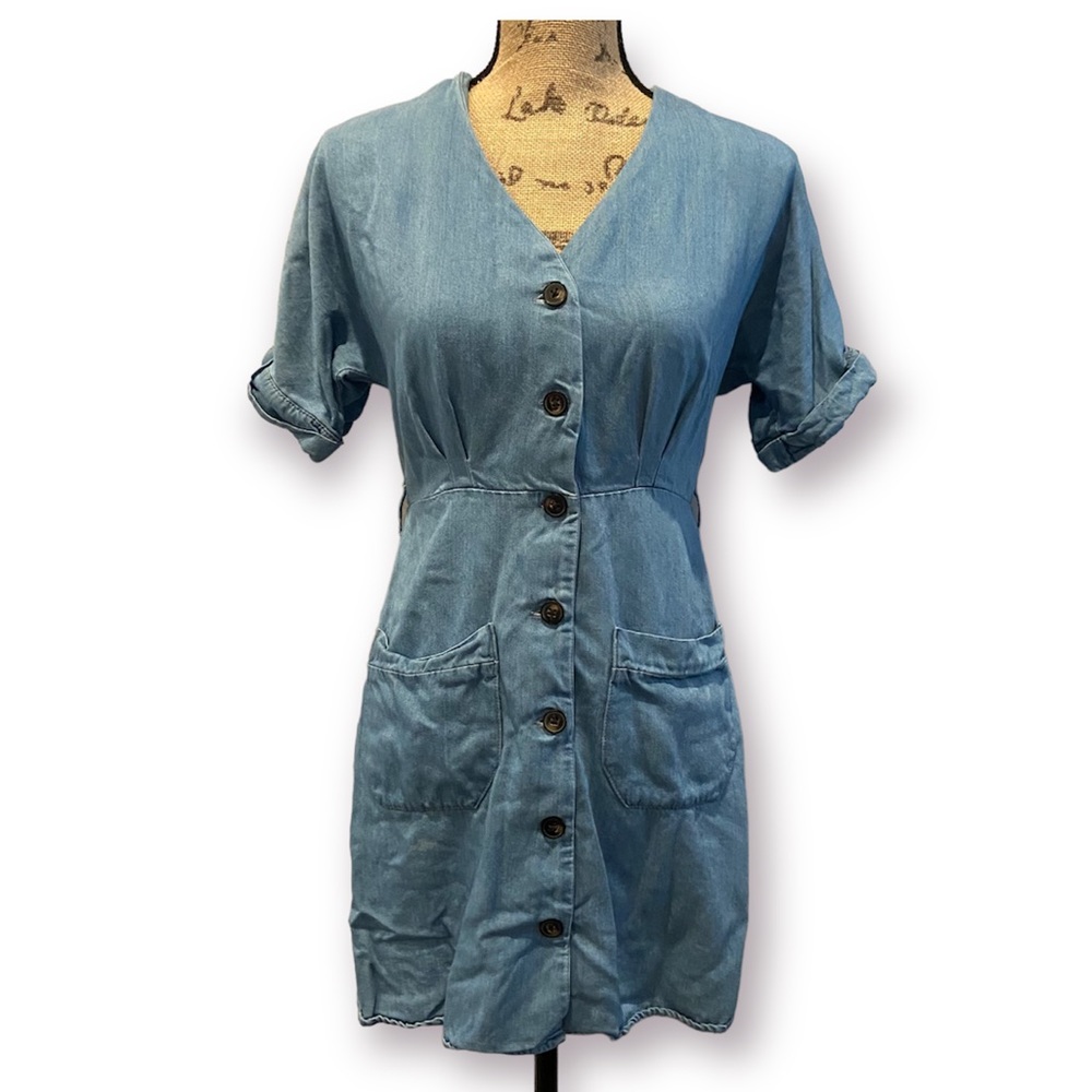DENIM CO Chambray Mini Dress Button Down Short Sleeve Size 4
